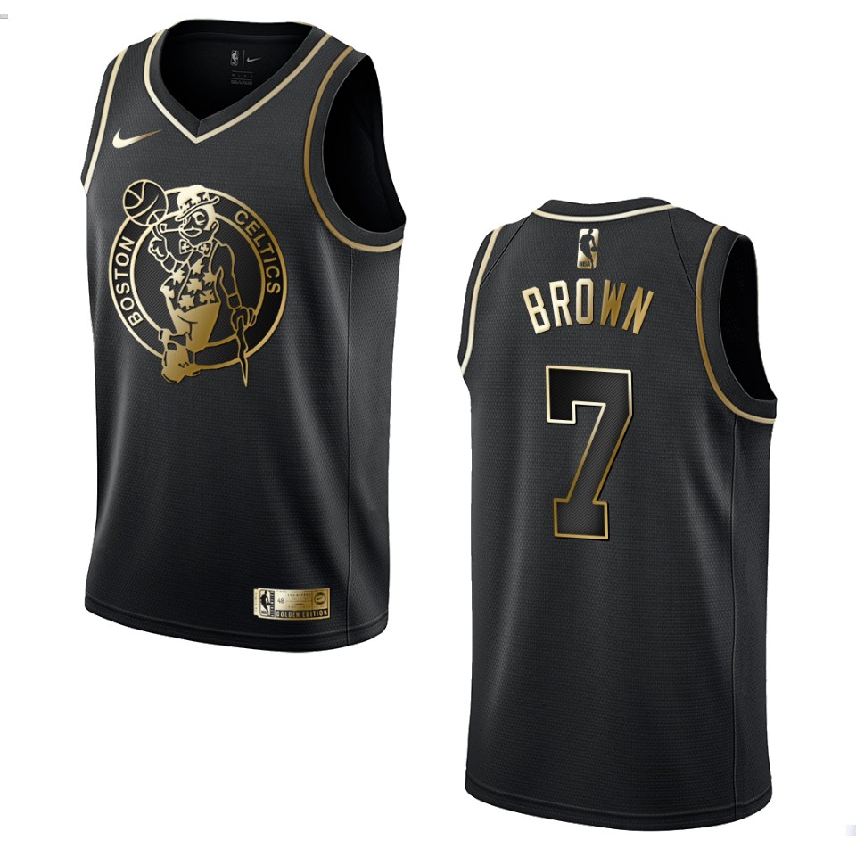 Men's Boston Celtics Jaylen Brown #7 Black Golden Edition Jersey 2401KMYC